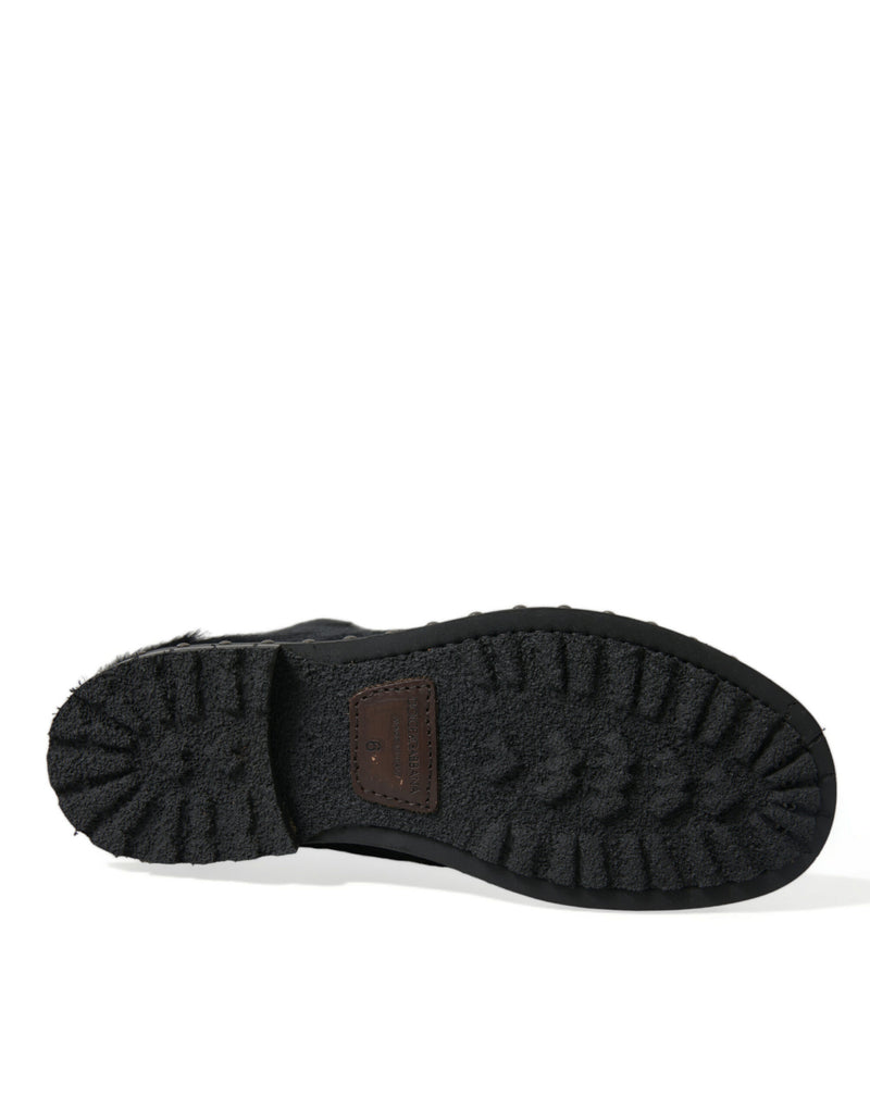 Botas de cano médio em couro preto estilo pônei Dolce & Gabbana