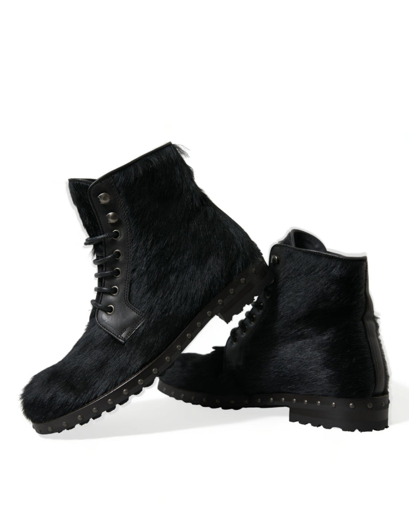 Botas de cano médio em couro preto estilo pônei Dolce & Gabbana