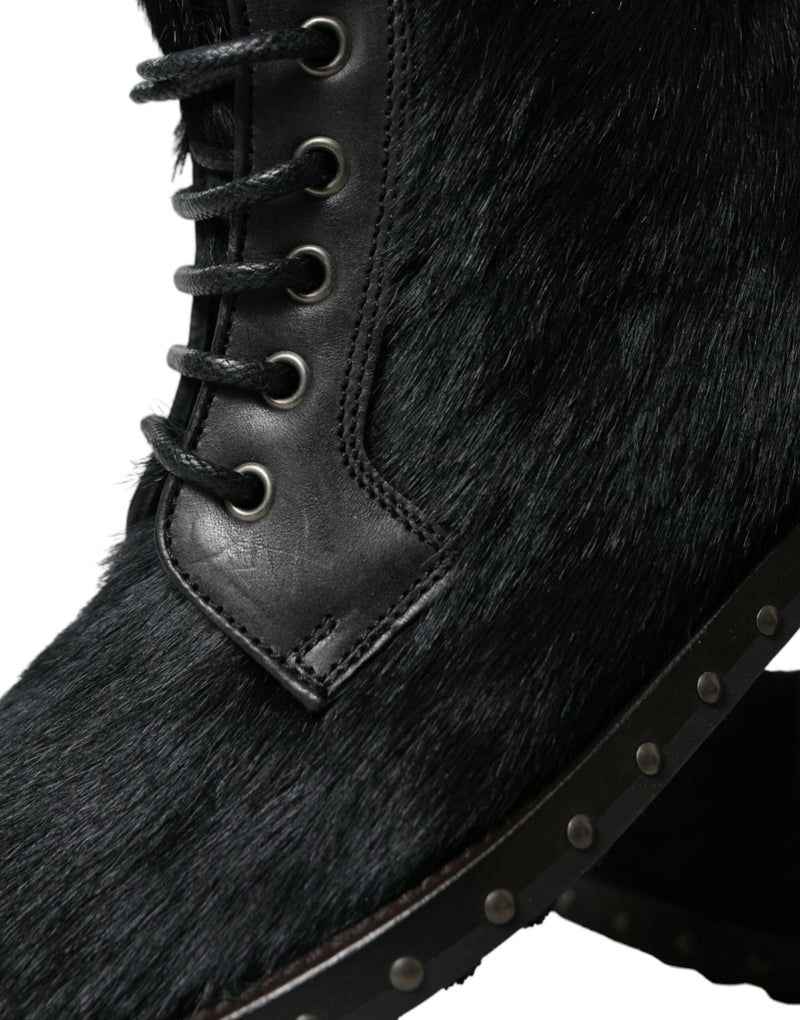 Botas de cano médio em couro preto estilo pônei Dolce & Gabbana