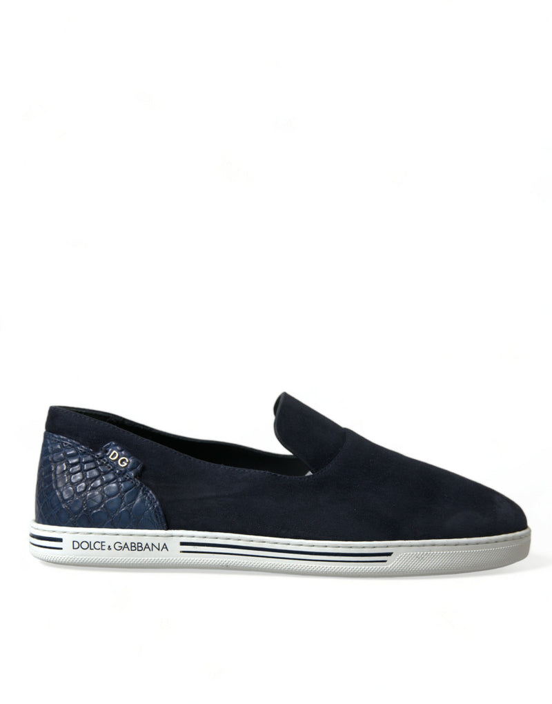 Mocassins Saint-Tropez em camurça azul com detalhe de caimão Dolce & Gabbana