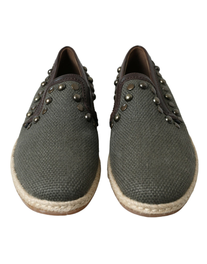 Mocassins em linho cinza e couro com tachas Dolce & Gabbana