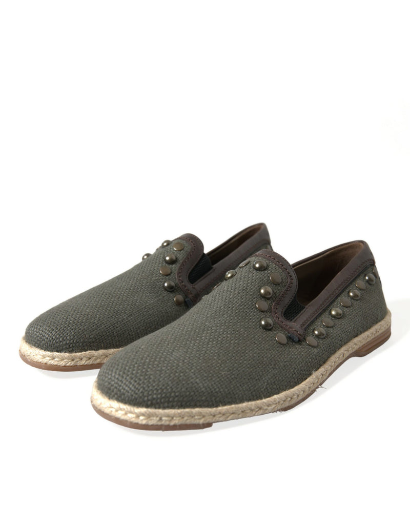 Mocassins em linho cinza e couro com tachas Dolce & Gabbana