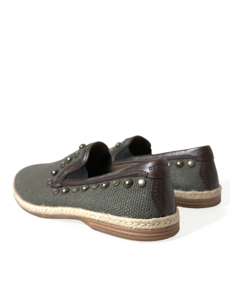 Mocassins em linho cinza e couro com tachas Dolce & Gabbana