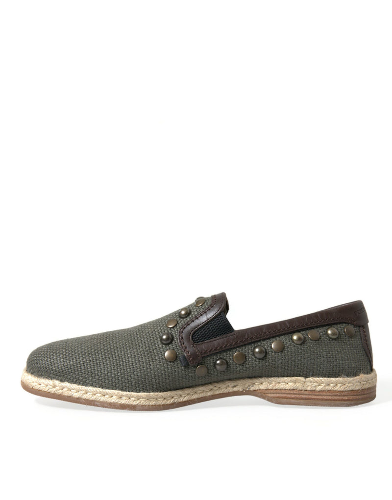Mocassins em linho cinza e couro com tachas Dolce & Gabbana