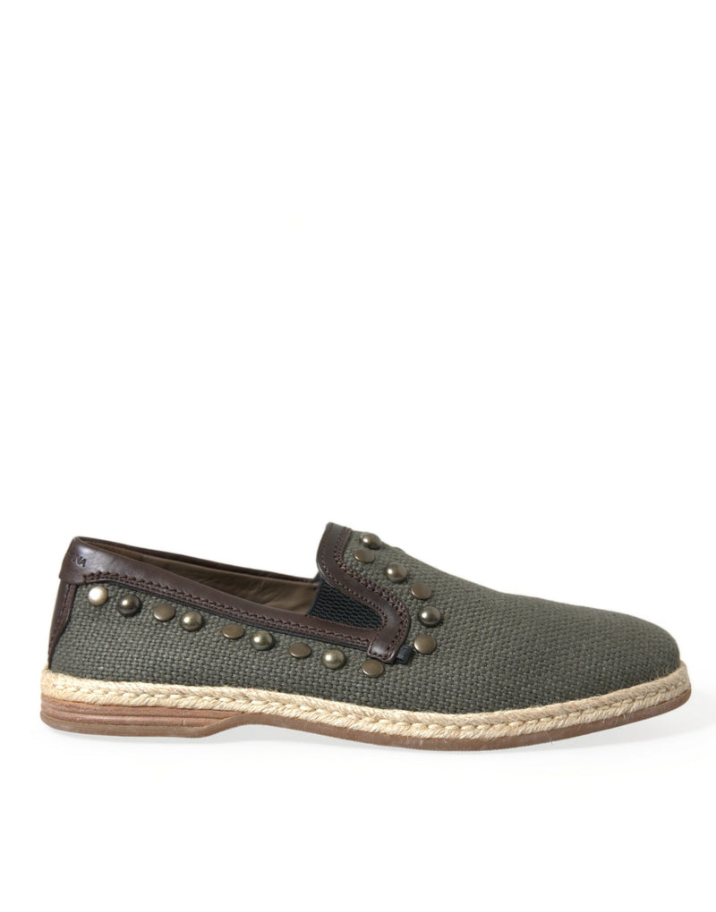 Mocassins em linho cinza e couro com tachas Dolce & Gabbana