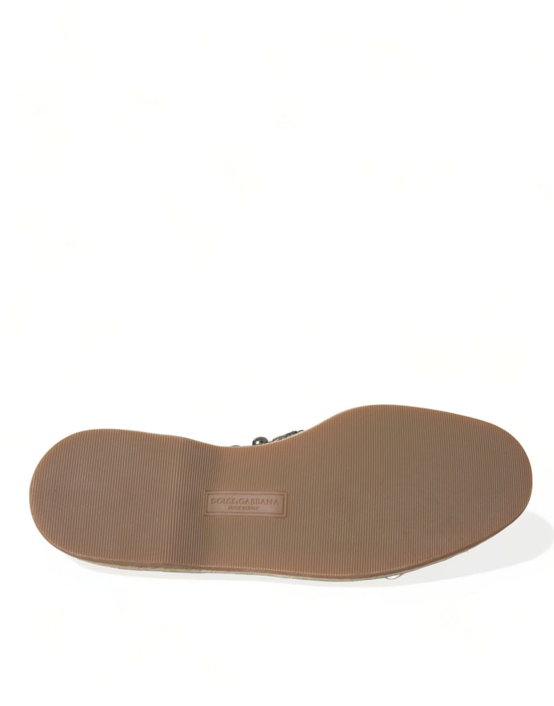 Mocassins em linho cinza e couro com tachas Dolce & Gabbana
