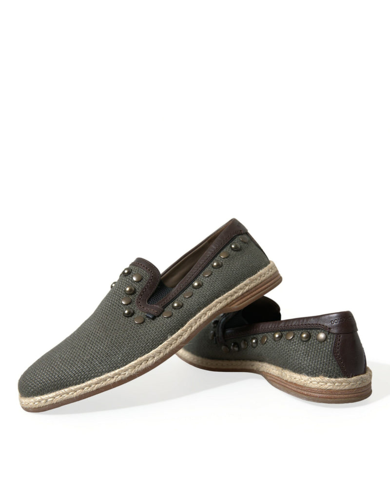 Mocassins em linho cinza e couro com tachas Dolce & Gabbana