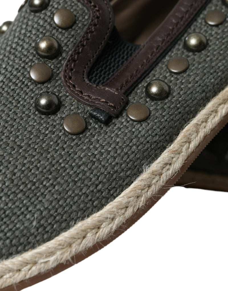 Mocassins em linho cinza e couro com tachas Dolce & Gabbana