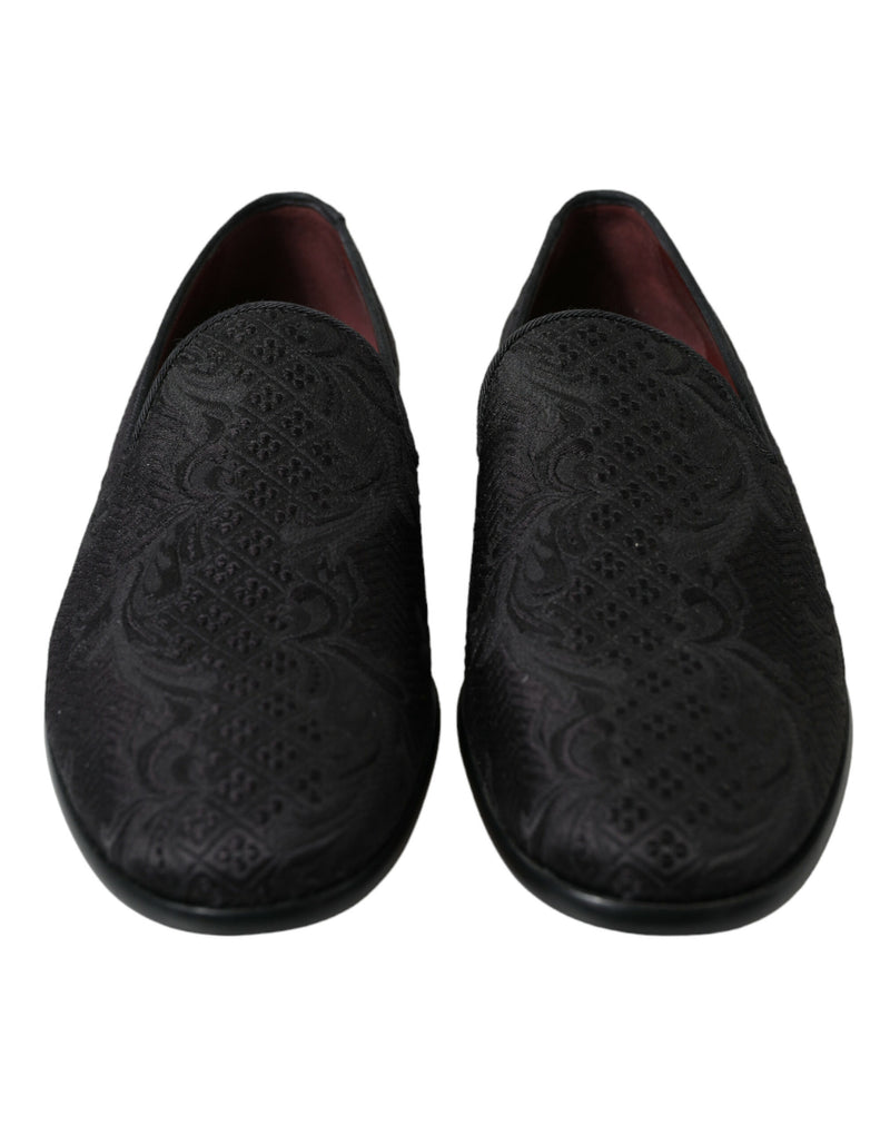 Mocasines de vestir sin cordones de brocado negro para hombre de Dolce & Gabbana
