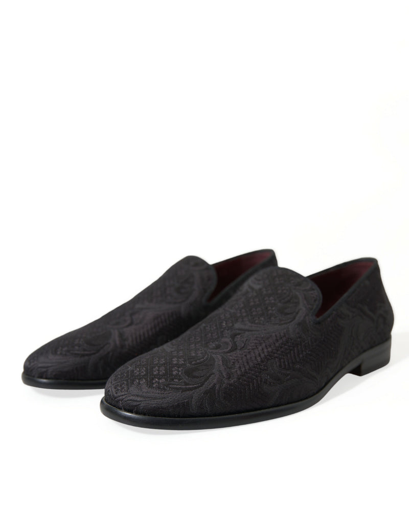Mocasines de vestir sin cordones de brocado negro para hombre de Dolce & Gabbana