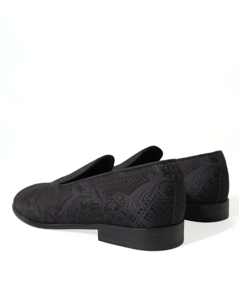 Mocasines de vestir sin cordones de brocado negro para hombre de Dolce & Gabbana