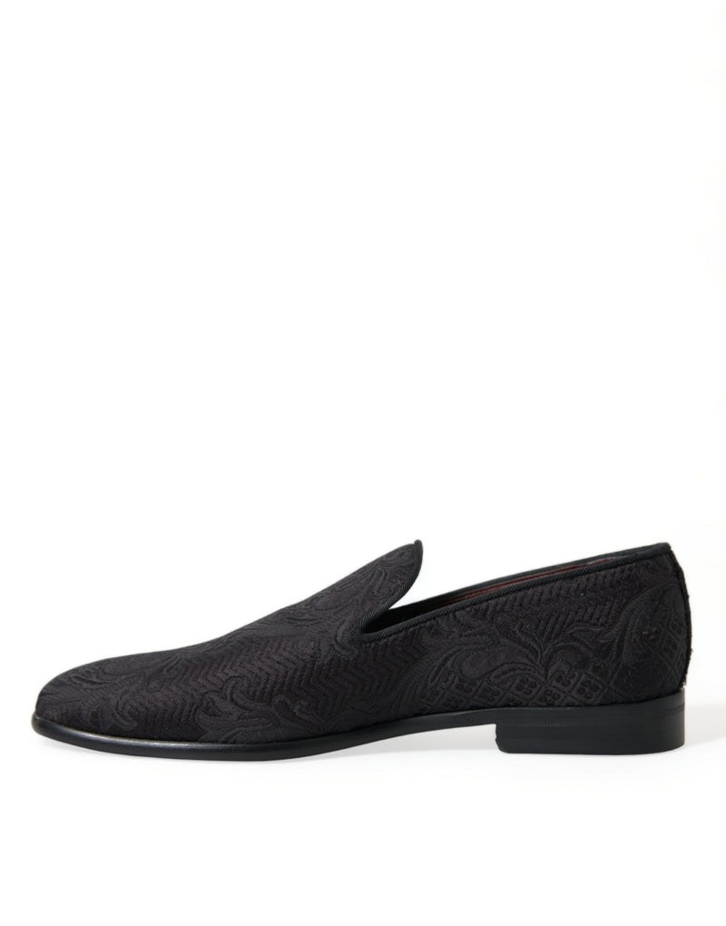 Mocasines de vestir sin cordones de brocado negro para hombre de Dolce & Gabbana