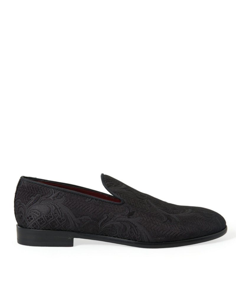 Mocasines de vestir sin cordones de brocado negro para hombre de Dolce & Gabbana
