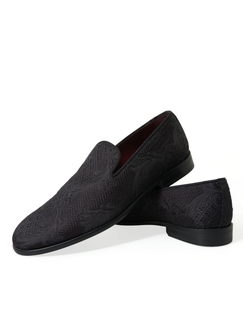 Mocasines de vestir sin cordones de brocado negro para hombre de Dolce & Gabbana