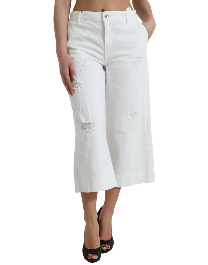 Dolce & Gabbana Jeans in denim di cotone bianco, cropped a gamba larga