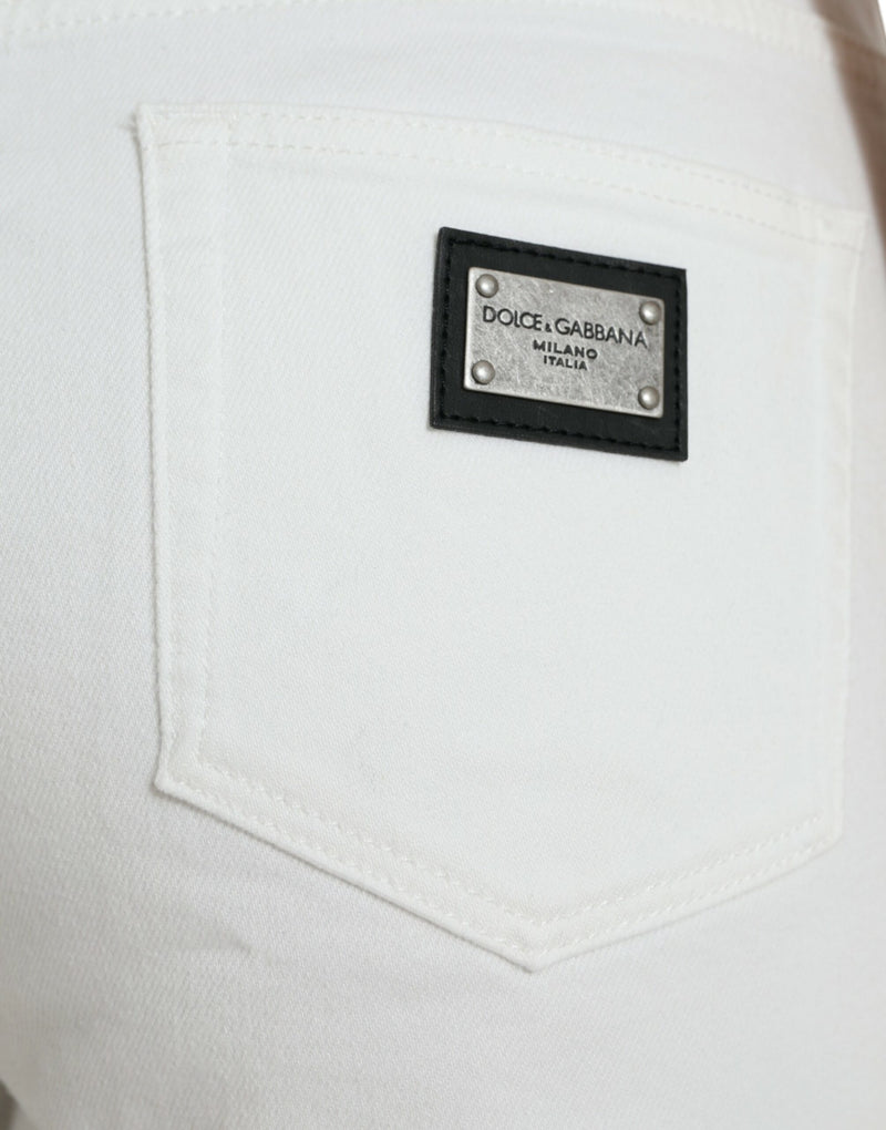 Dolce & Gabbana Jeans in denim di cotone bianco, cropped a gamba larga