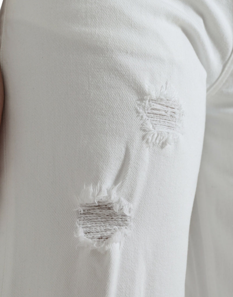 Dolce & Gabbana Jeans in denim di cotone bianco, cropped a gamba larga