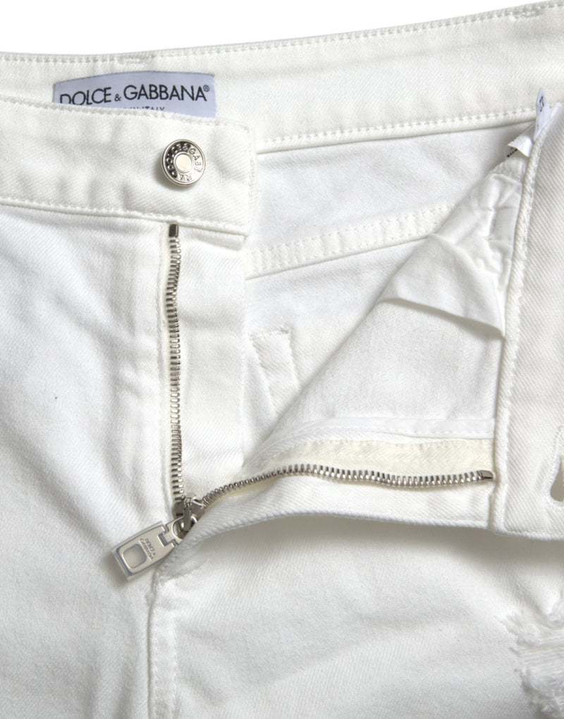 Dolce & Gabbana Jeans in denim di cotone bianco, cropped a gamba larga