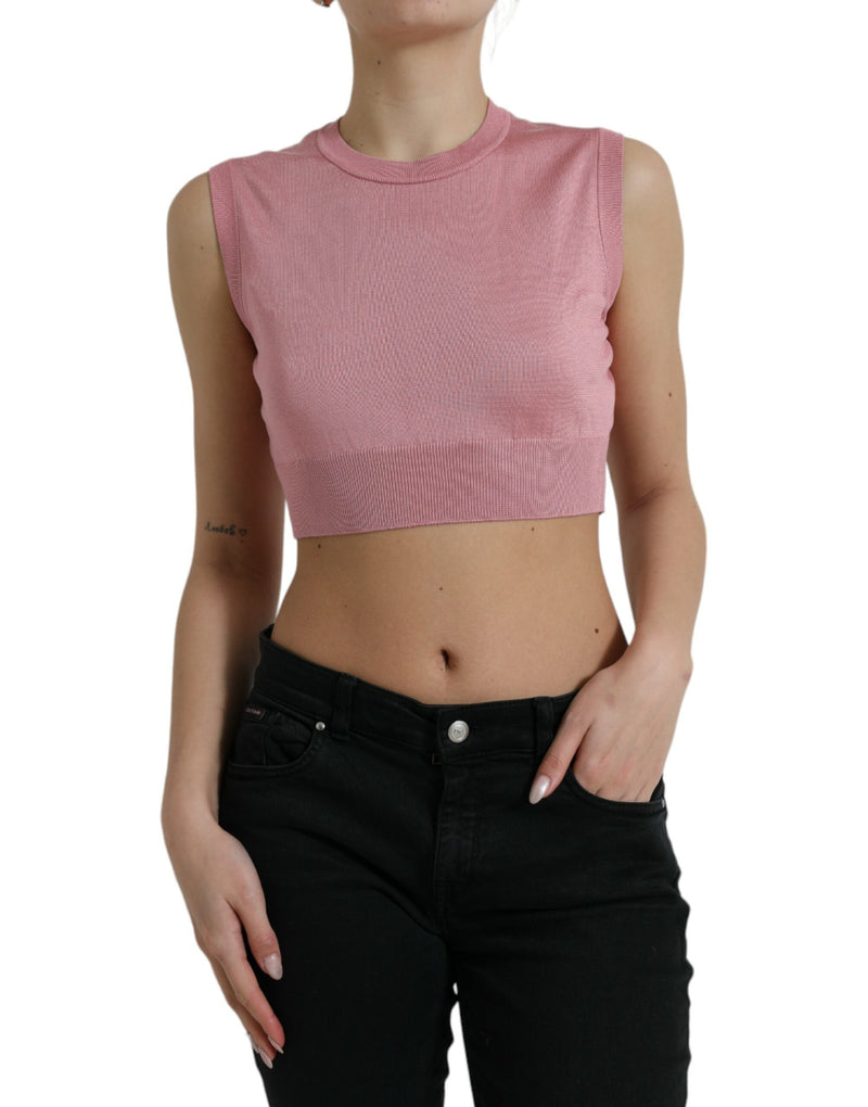 Dolce & Gabbana Top smanicato cropped rosa con girocollo