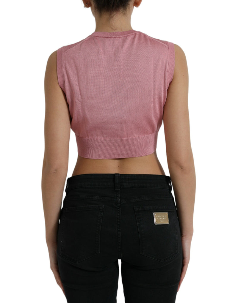 Dolce & Gabbana Top smanicato cropped rosa con girocollo