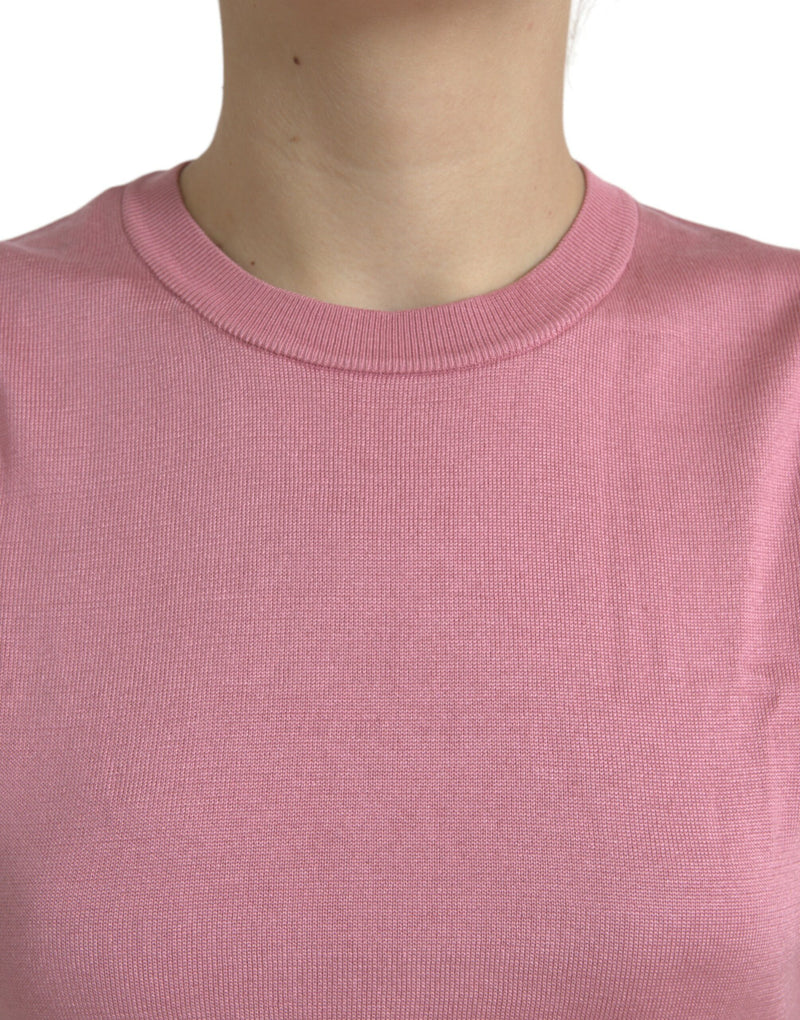 Dolce & Gabbana Top smanicato cropped rosa con girocollo