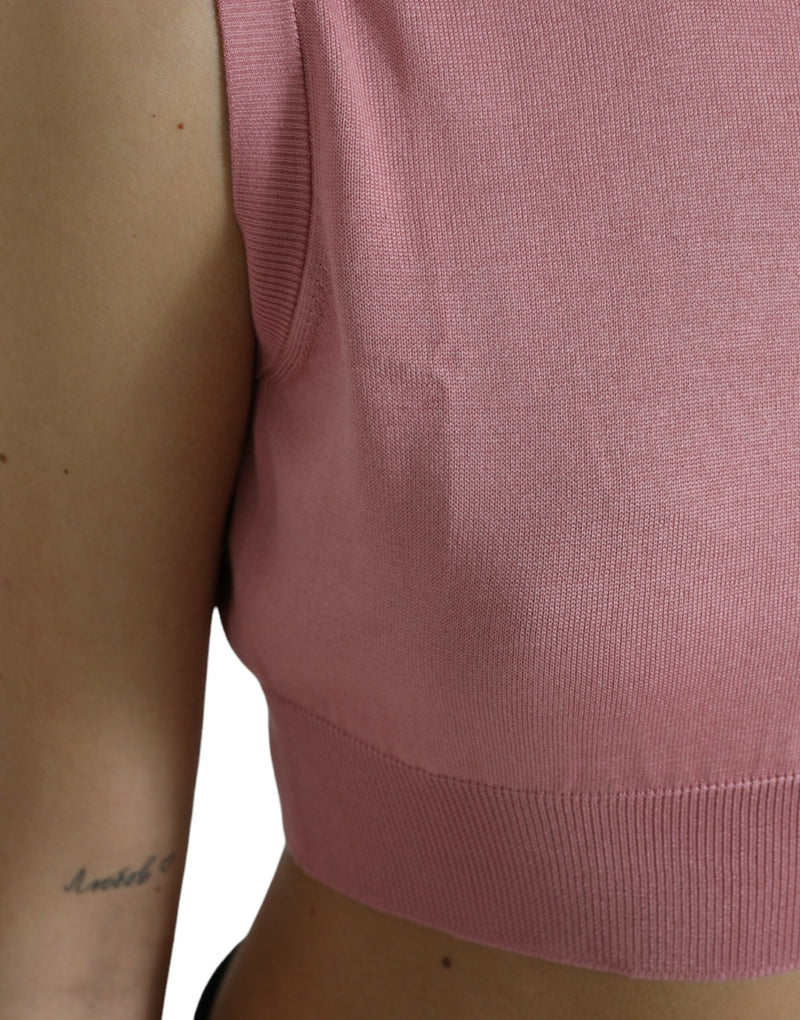 Dolce & Gabbana Top smanicato cropped rosa con girocollo