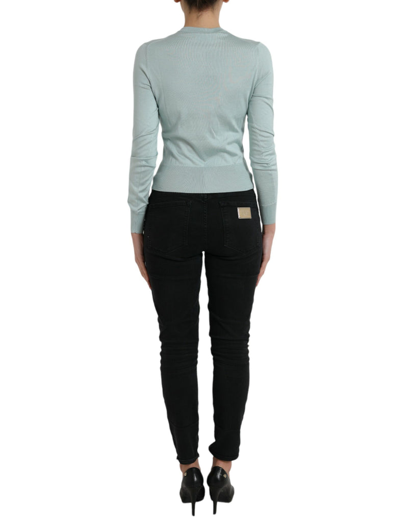 Cardigã de seda azul-claro com gola redonda Dolce & Gabbana