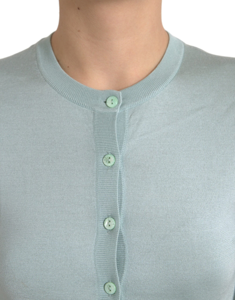 Cardigã de seda azul-claro com gola redonda Dolce & Gabbana