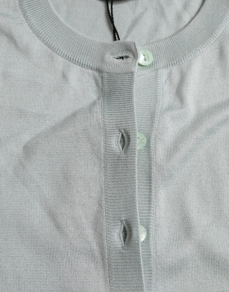 Cardigã de seda azul-claro com gola redonda Dolce & Gabbana