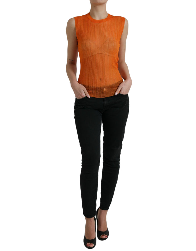 Blusa sin mangas transparente naranja con cuello redondo de Dolce & Gabbana