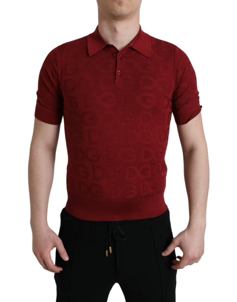 Dolce & Gabbana T-shirt in seta color bordeaux con colletto e maniche corte