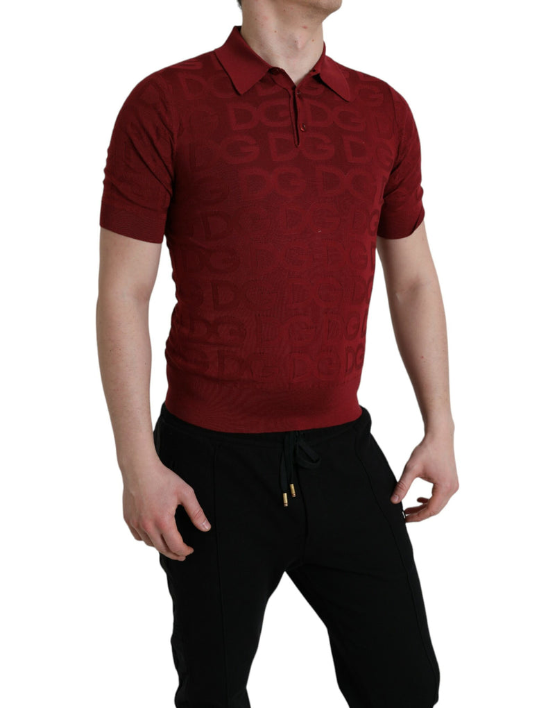 Dolce & Gabbana T-shirt in seta color bordeaux con colletto e maniche corte