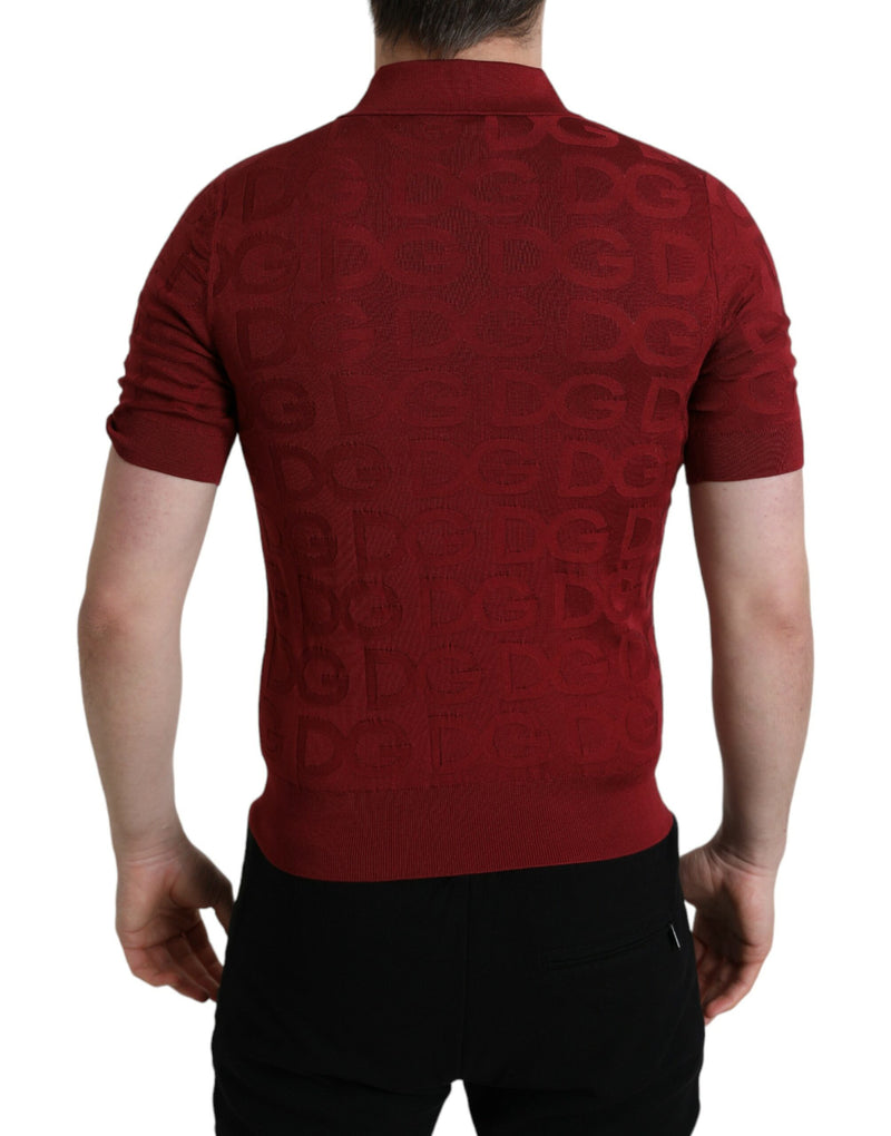 Dolce & Gabbana T-shirt in seta color bordeaux con colletto e maniche corte