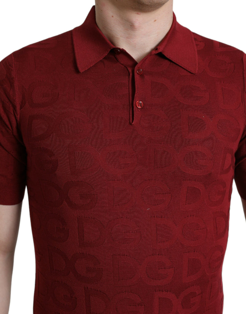Dolce & Gabbana T-shirt in seta color bordeaux con colletto e maniche corte