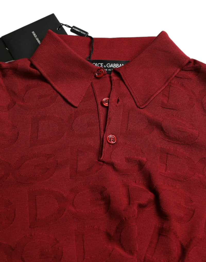 Dolce & Gabbana T-shirt in seta color bordeaux con colletto e maniche corte