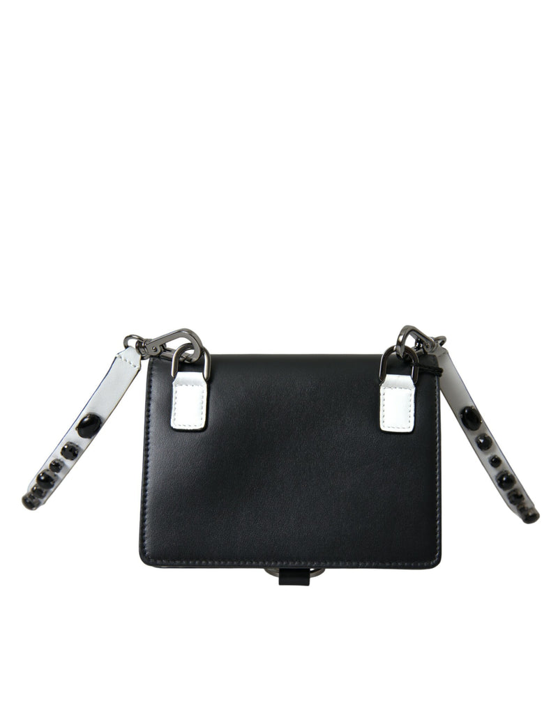 Tarjetero cartera de cuero negro y blanco adornado con cristales de Dolce & Gabbana