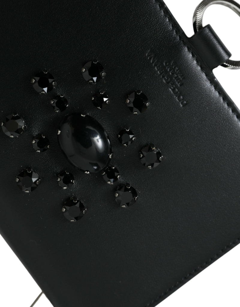 Tarjetero cartera de cuero negro y blanco adornado con cristales de Dolce & Gabbana