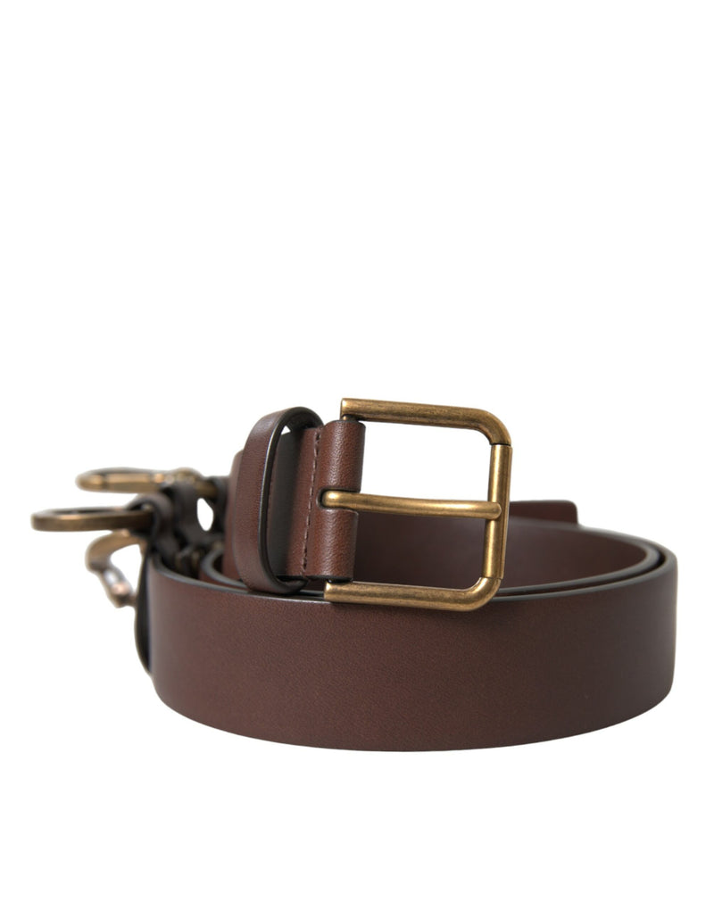 Cintura Dolce & Gabbana marrone in pelle di vitello con fibbia in metallo dorato