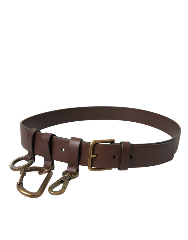 Cintura Dolce & Gabbana marrone in pelle di vitello con fibbia in metallo dorato