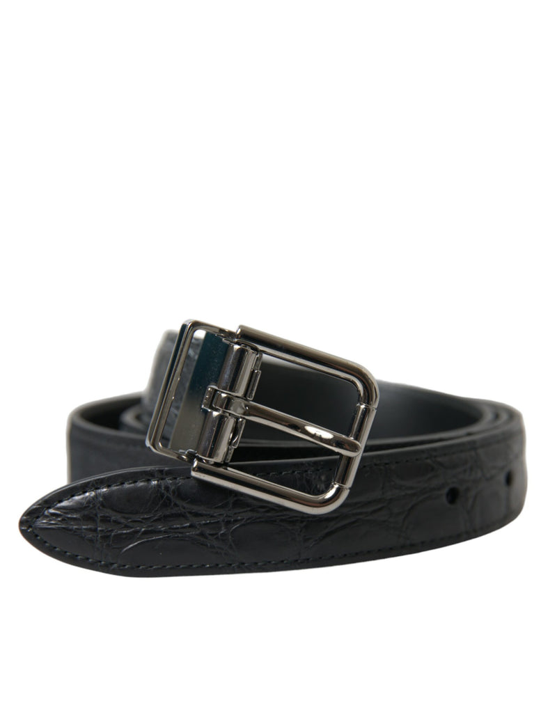 Ceinture Dolce & Gabbana noire en cuir avec boucle en métal argenté