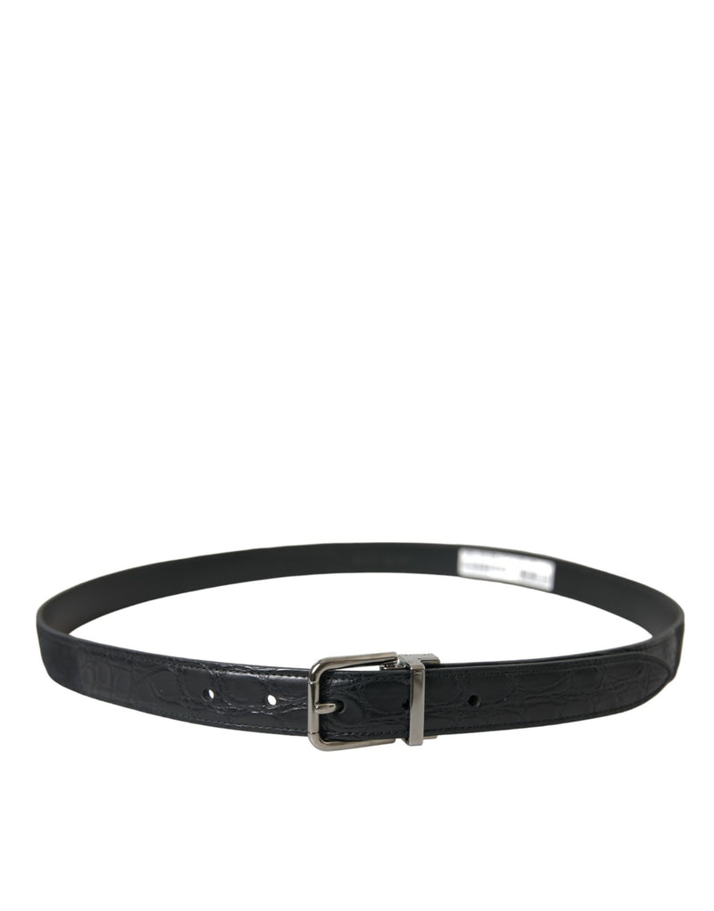 Ceinture Dolce & Gabbana noire en cuir avec boucle en métal argenté