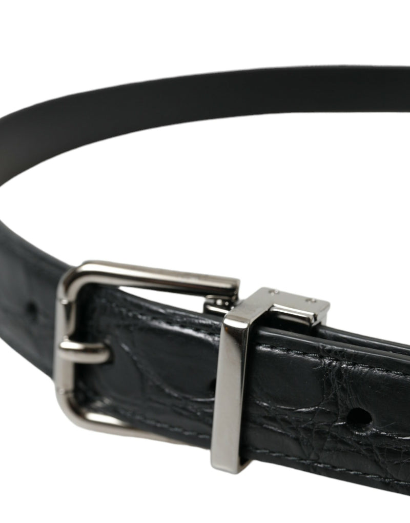 Ceinture Dolce & Gabbana noire en cuir avec boucle en métal argenté