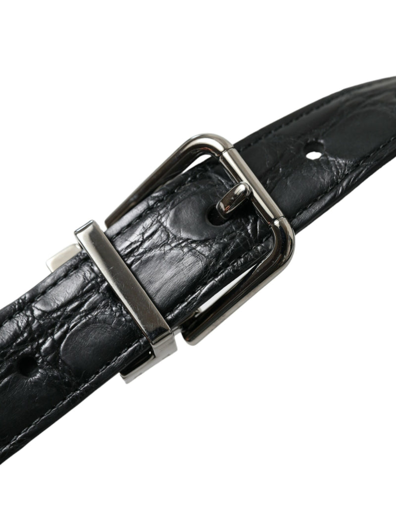 Ceinture Dolce & Gabbana noire en cuir avec boucle en métal argenté