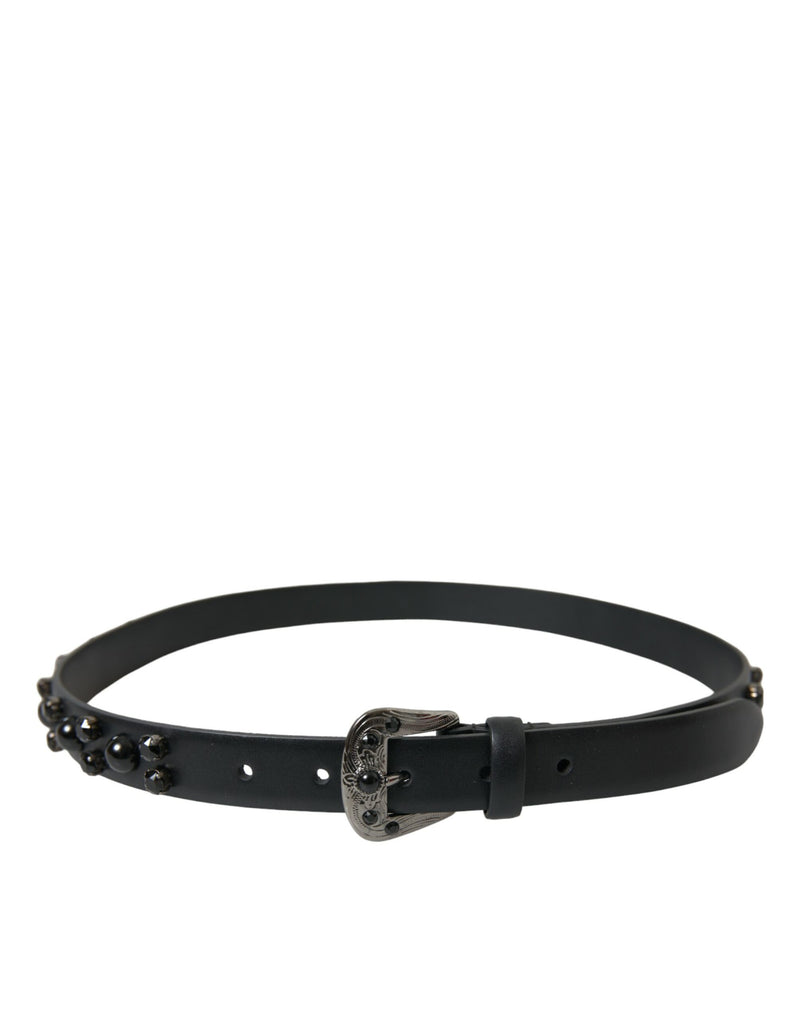 Cinto de couro preto com adornos e fivela gravada Dolce & Gabbana