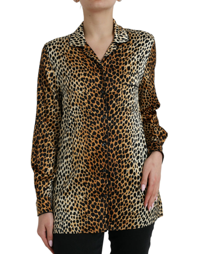 Blouse marron à manches longues et imprimé léopard Dolce & Gabbana