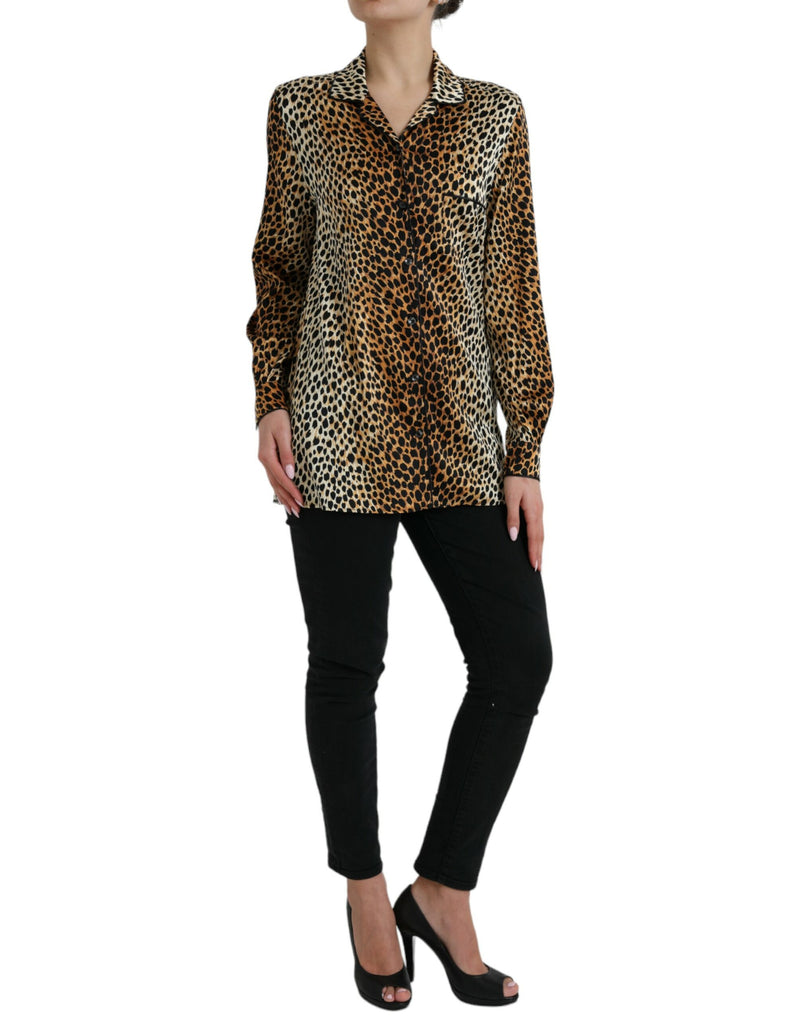 Blouse marron à manches longues et imprimé léopard Dolce & Gabbana