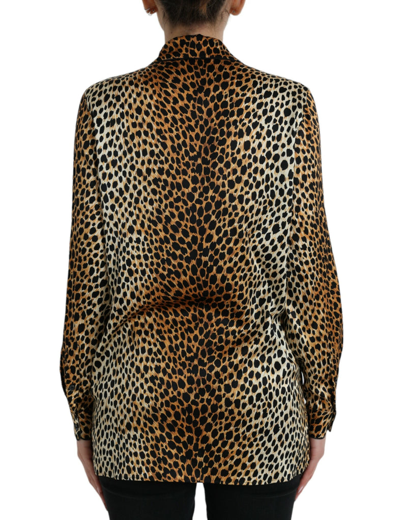 Blouse marron à manches longues et imprimé léopard Dolce & Gabbana