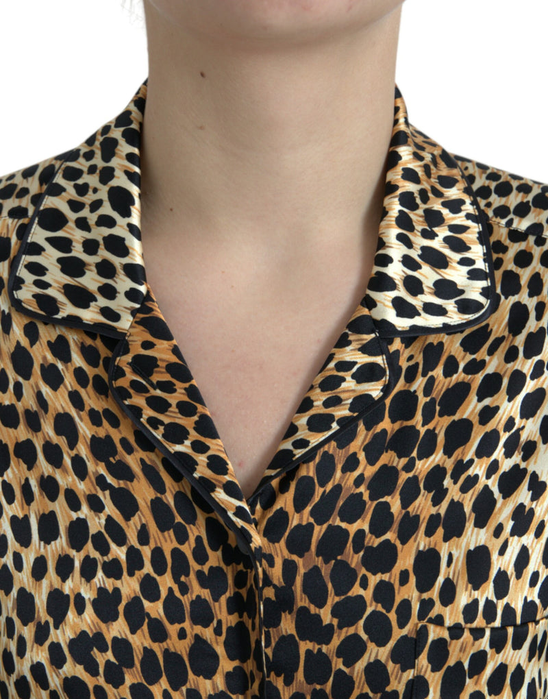 Blouse marron à manches longues et imprimé léopard Dolce & Gabbana