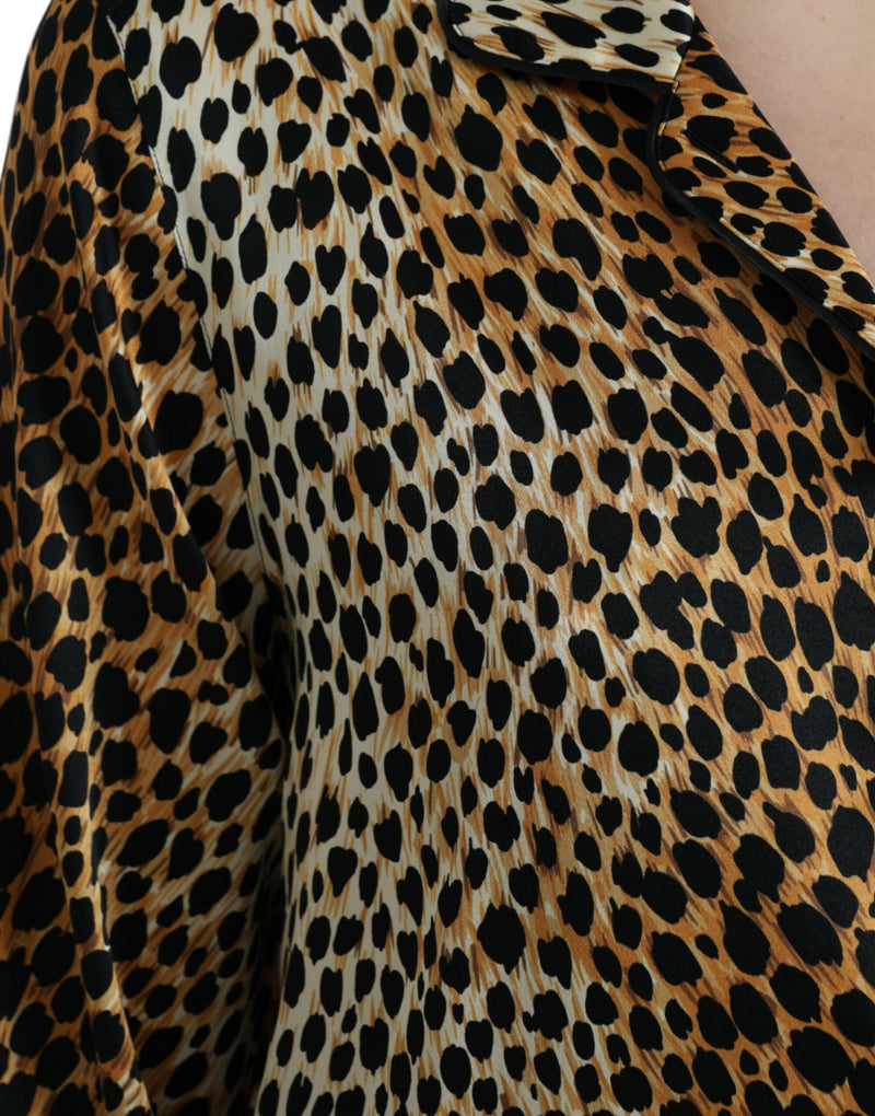 Blouse marron à manches longues et imprimé léopard Dolce & Gabbana