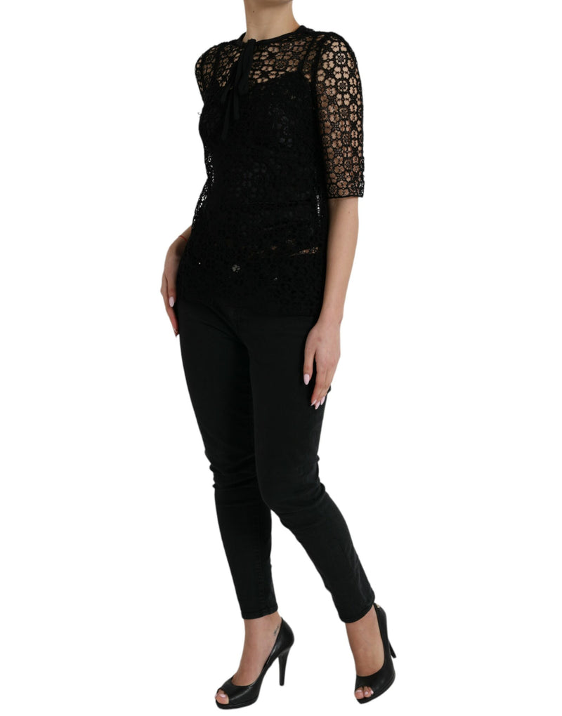 Blouse Dolce & Gabbana noire à manches courtes en dentelle florale